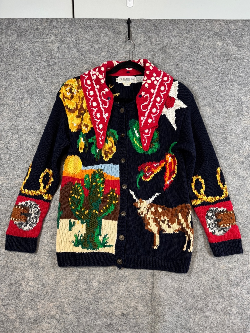 1993 The Eagle's Eye Western Ranch Cardigan Navy Medium Cowboy Southwestern Vibe